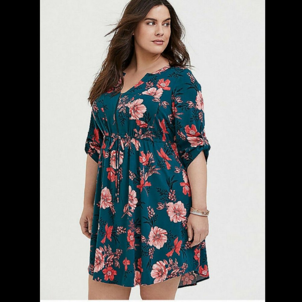 NWT Torrid Teal Floral Zip Front Challis Dress 12